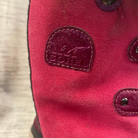 Sorel Girl's Pink Suede Fur Trim Lace Up Snow Boots Size 3 - Picture 2 of 8